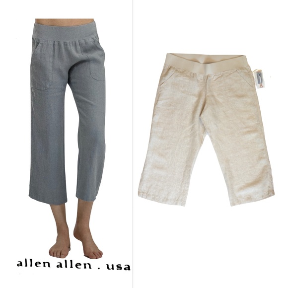 NWT Allen Allen linen elastic waist cropped pants - Picture 1 of 9